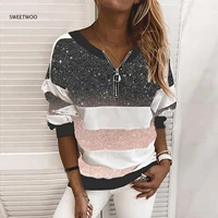 fall clothes for women striped leopard stitching zipper long sleeve blouse pullover sweatshirt 2021 trends autumn clothes 2021