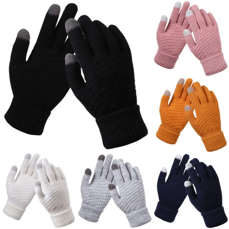 

Unisex Plain Winter Warm Touch Screen Knitted Thick Anti Slip Gloves Outdoors