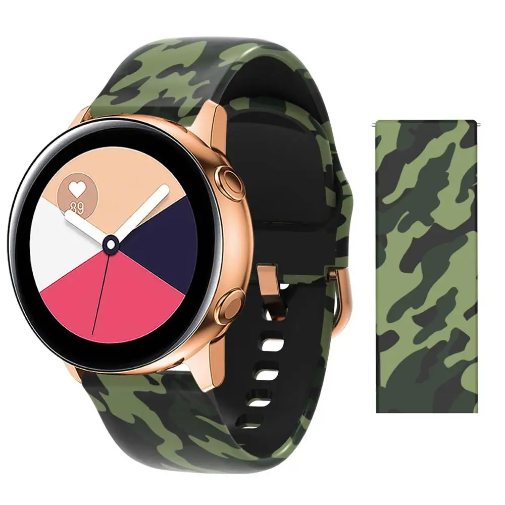 20 мм ремешок для samsung Galaxy Active Watch Band Мягкие силиконовые в форме цветка Печать Спортивный Мягкий ремень цветок браслет с принтом ремешок - Цвет ремешка: Camouflage green
