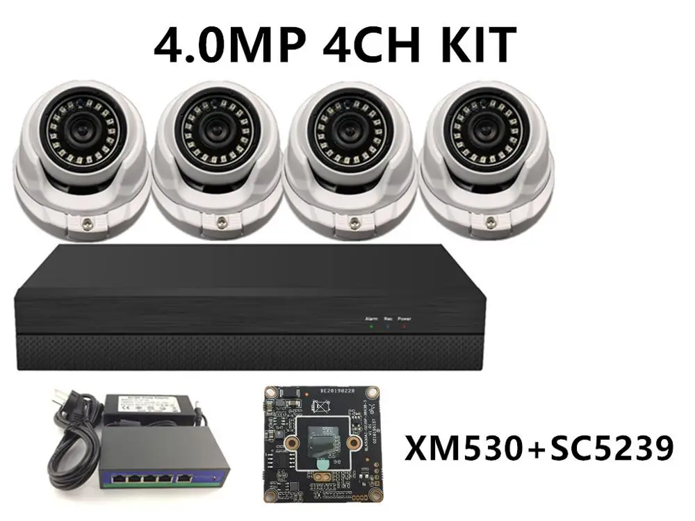 8CH/4CH 5.0MP 4.0MP 3.0MP 2.0MP безопасности комплект 2592*1944 2560*1440 XM550+ SC335E NVR 48V коммутатор питания через ethernet H.265 ONVIF CMS XMEYE P2P облако - Цвет: 4.0MP 4CH KIT