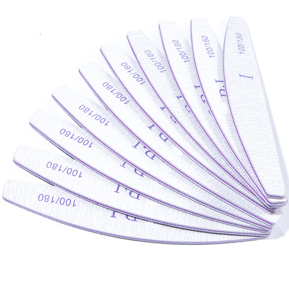 10 шт. 100/180 пилки для ногтей буфер блока Педикюр Маникюр полулуние наждачная