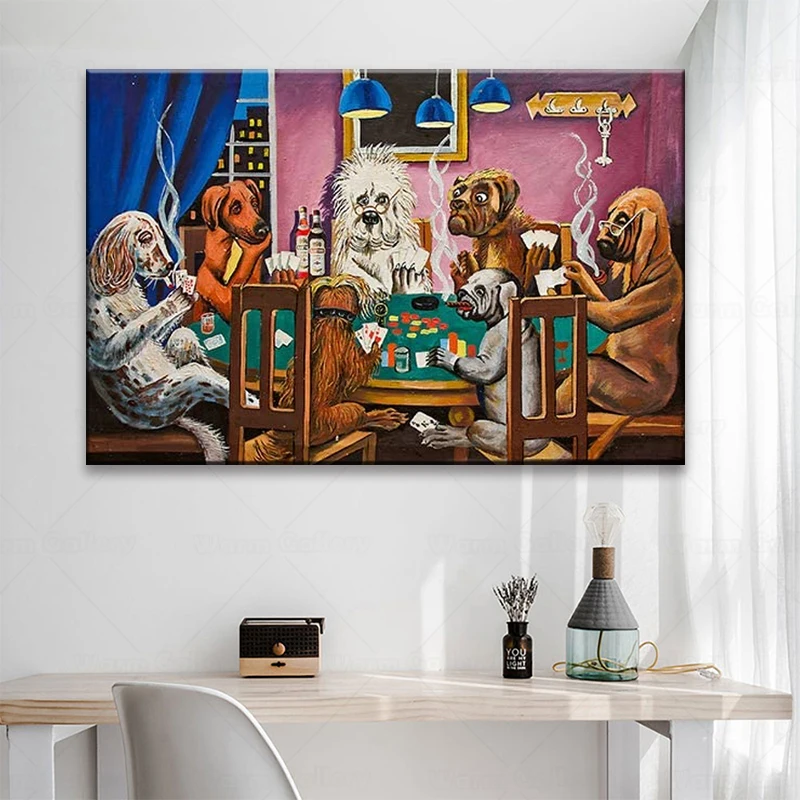 Настенный фон на холсте с изображением собак играющих в покер | Дом и сад