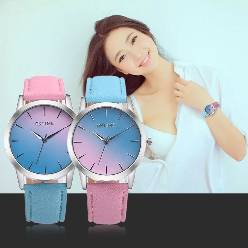 

Retro Rainbow Design Women's Fashion Quartz Wrist Watches Leather Band Female Analog Alloy Watches Women Dress zegarek damski