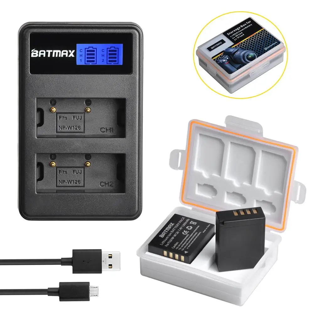 Аккумулятор Batmax NP-W126 NPW126 2 шт. зарядное устройство с двумя USB-разъемами и коробка