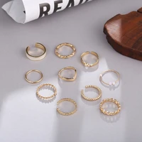wholesale womens mens pearl ring 10 pieces set retro creativity joint ring set
