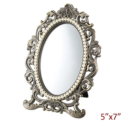 antique bronze Европейские антикварные бронзовые с белым жемчугом и прозрачными кристаллами, украшенные кристаллами розы, дизайн 5x7 дюймов, овальное металлическое настольное зеркало - Цвет: antique bronze