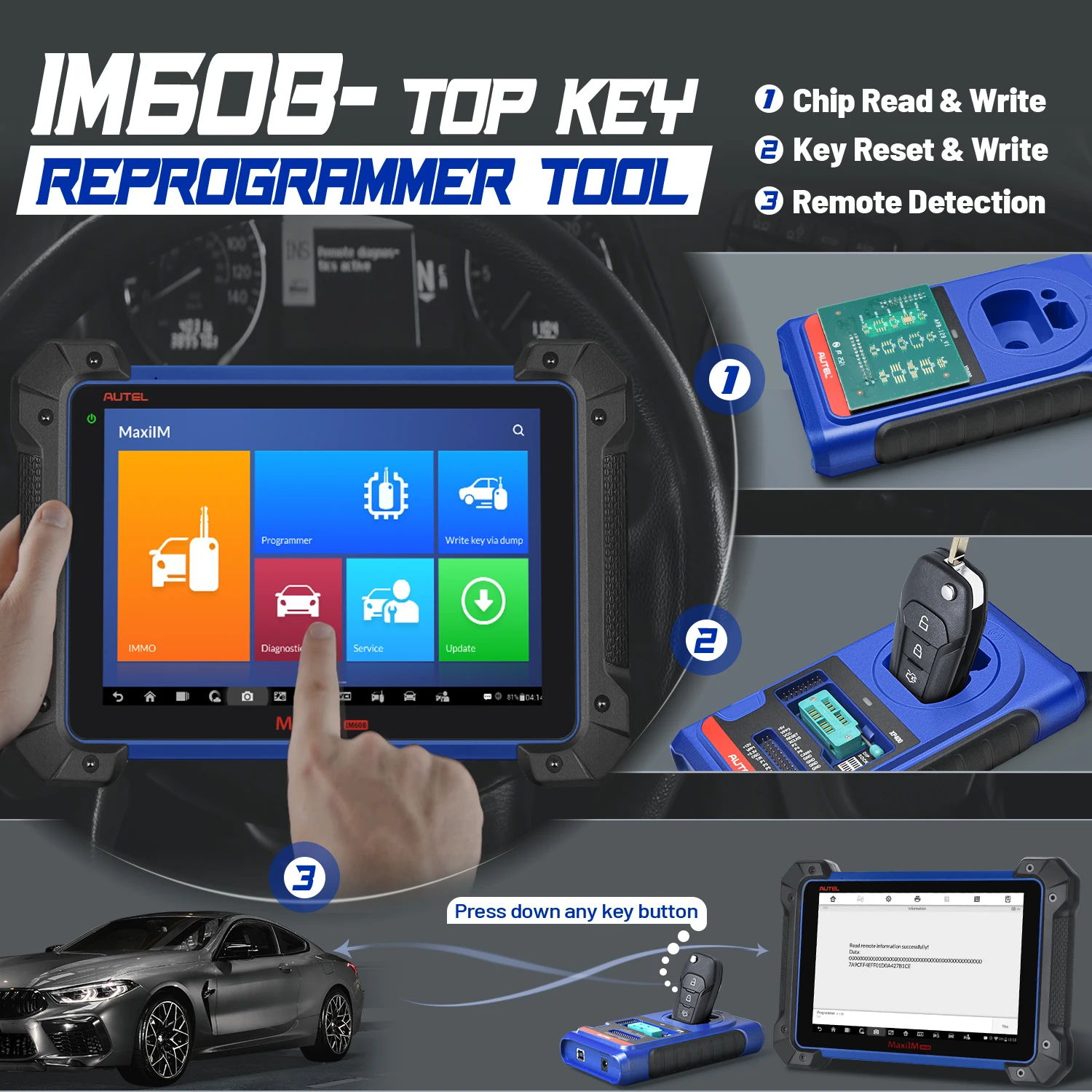Autel MaxiIM IM608 OBD2 Scanner Car Diagnostic Tool All System Diagnosis With ECU Coding IMMO Key Programmer PK IM508 IM600 |