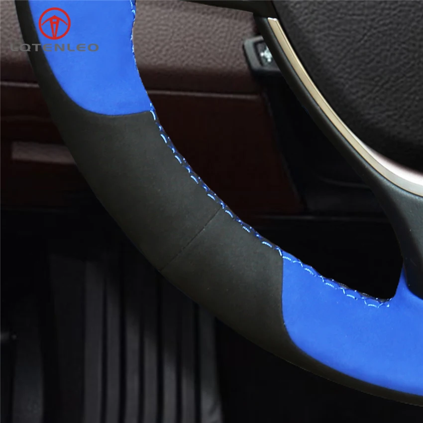 

LQTENLEO Black Blue Suede DIY Car Steering Wheel Cover for BMW 6 Series 640i 650i F12 F13 F06 7 Series 730Li 740Li 750Li F01 F02