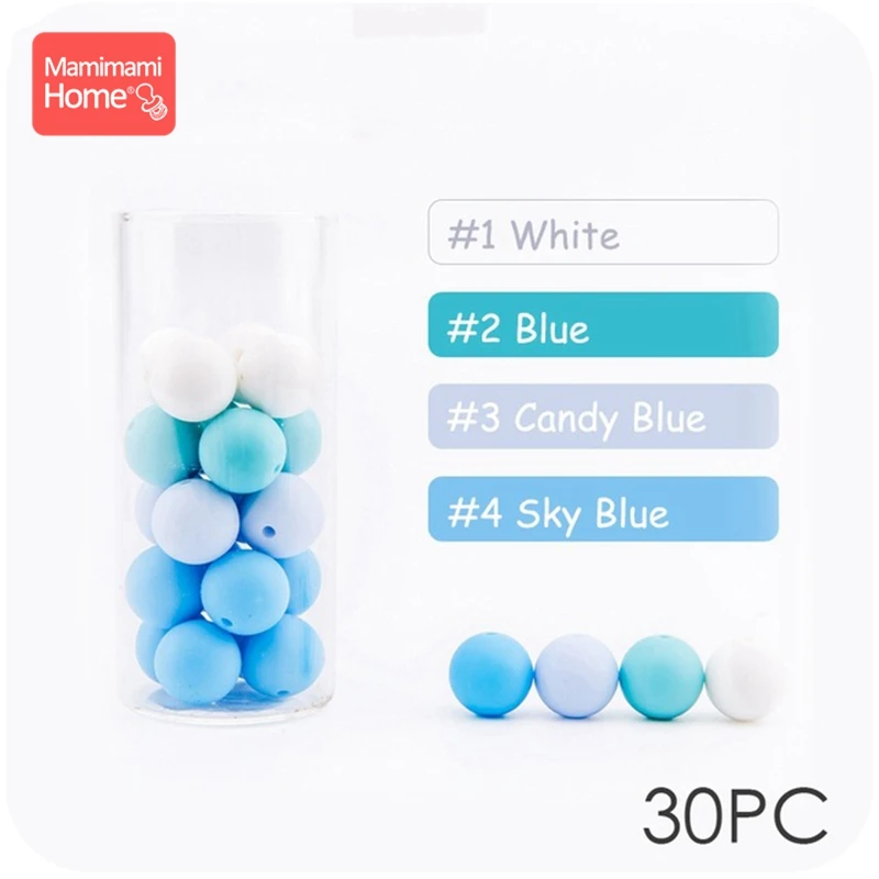 Blue Series Mamihome 30 шт., силиконовые бусины, детский Прорезыватель для зубов, сделай сам, ожерелье для кормления, держатель на цепочке для соски, пищевой силикон, детские товары - Цвет: Blue Series