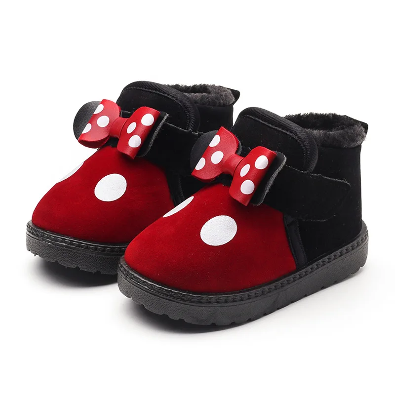 

Baby Girls Boots Toddlers Little Medium Kids Snow Boots Soft Warm Thick Cotton Bow-knot With Dots Sweet Cute Ankle Boots Winter