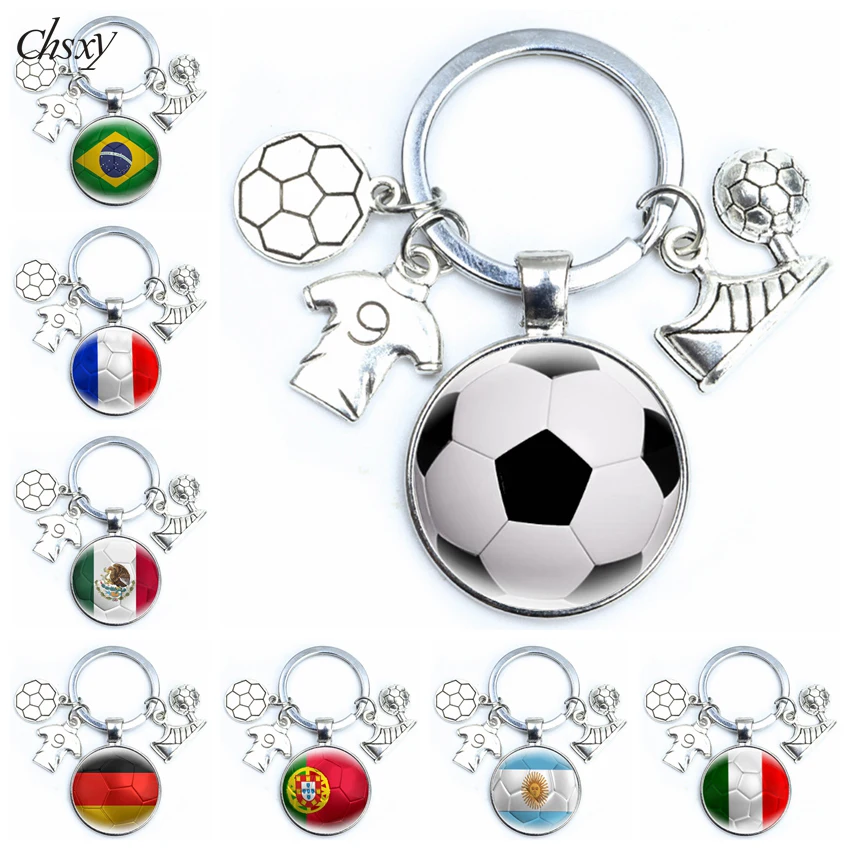 

Creative Soccer Keychain World Countries Flag Keyring Glass Cabochon National Football Lover Pendant Men Jewelry Gifts Fashion