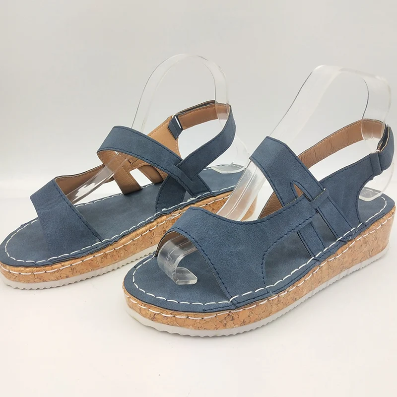 Женские босоножки 2020 Женская однотонная повседневная обувь на застежке липучке