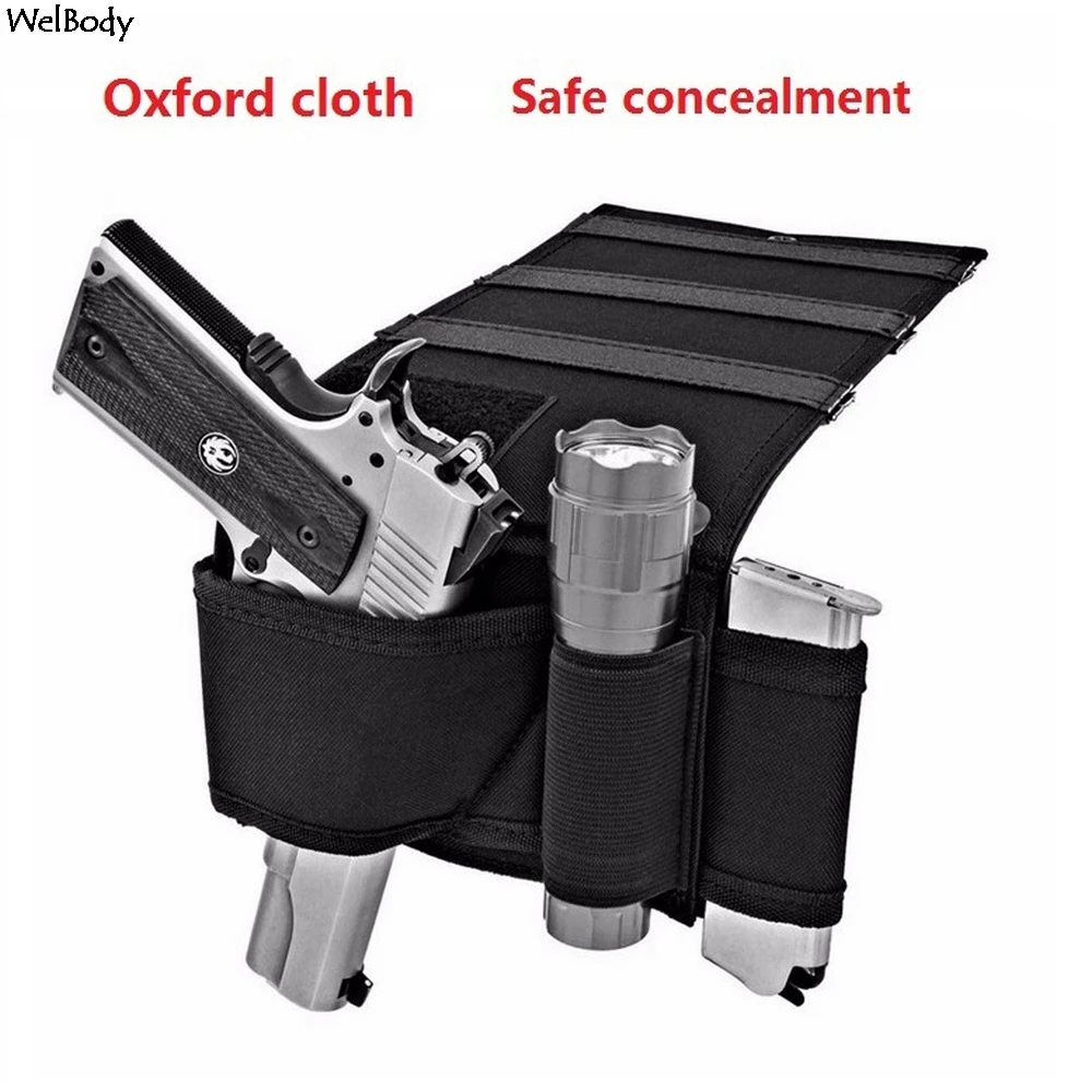 

Adjustable Under Mattress Bedside Pistol Holster Car Seat Desk Closet Gun Handgun Holster with Flashlight Loop Magazine Holder