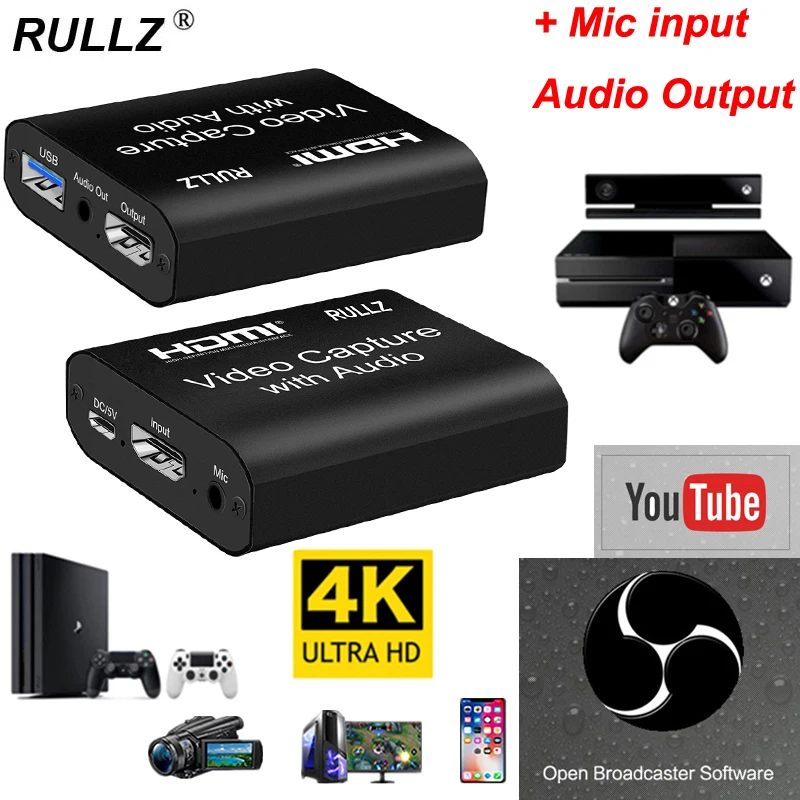 Карта видеозахвата 4K HDMI аудиовыход 3 5 мм микрофон в режиме Loop коробка для записи