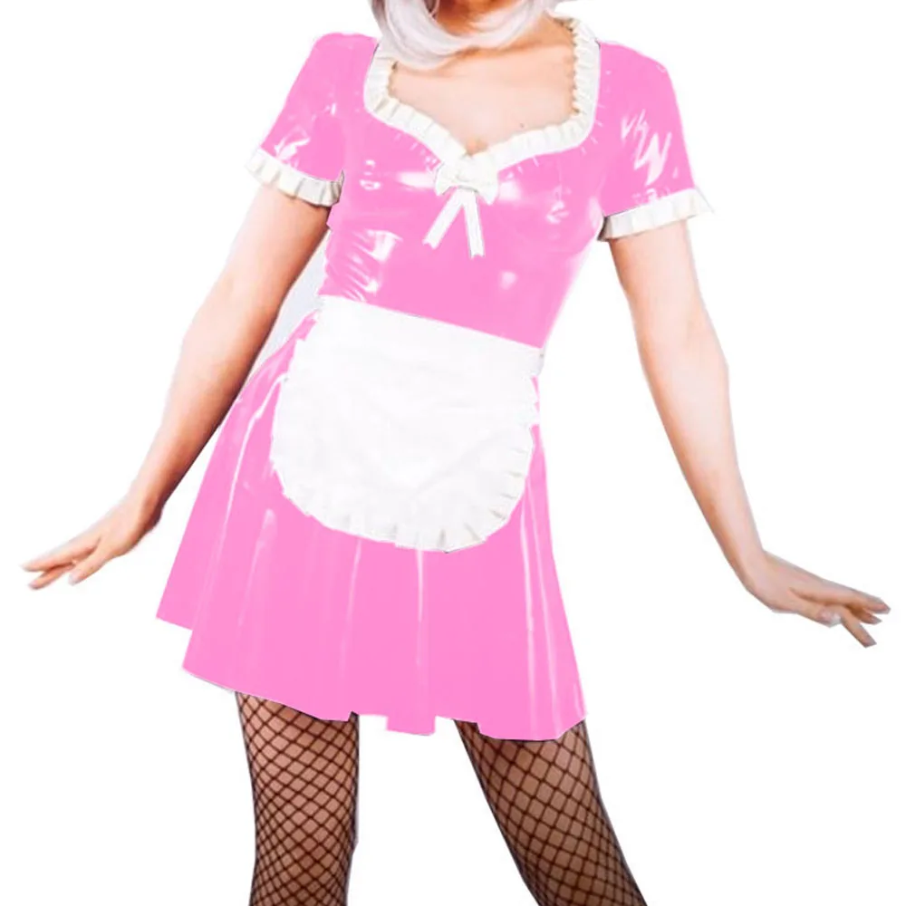 Соблазнительное платье французской горничной из ПВХ Запираемая униформа для