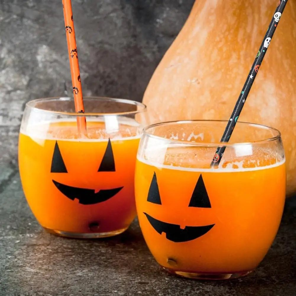 25 шт. на Хэллоуин с питьевые соломки тыквы летучей мыши изображением черепа