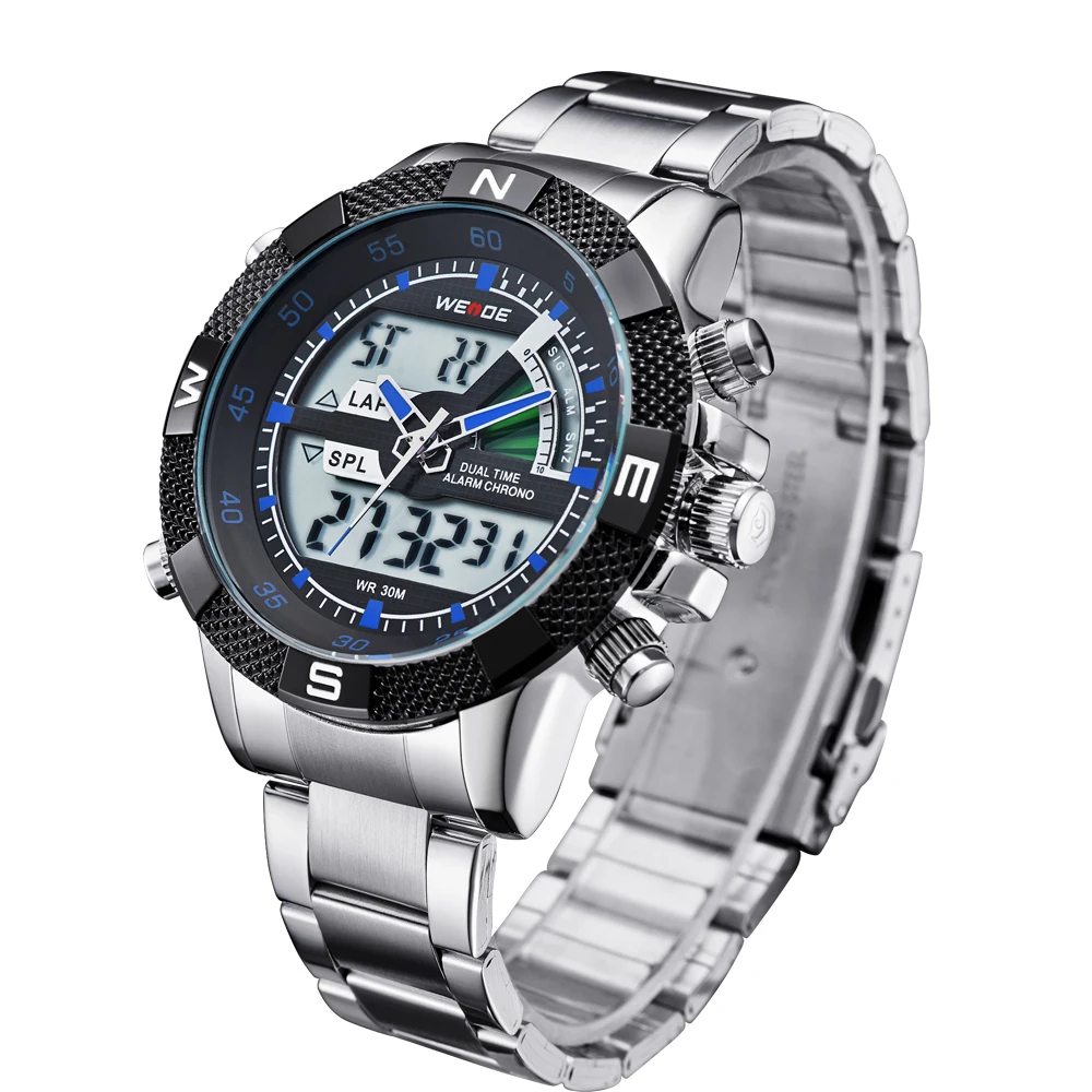 WEIDE lcd Цифровые многофункциональные кварцевые мужские часы модный стальной