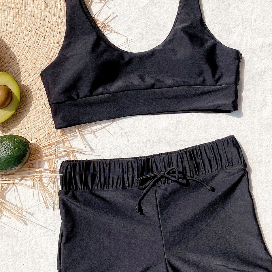 

High Waist Bikini 2021 Women Swimsuit Sexy Bikinis Set Sweatpants Swimwear Female Beachwear Swimming for Bathing Suit Woman Wear
