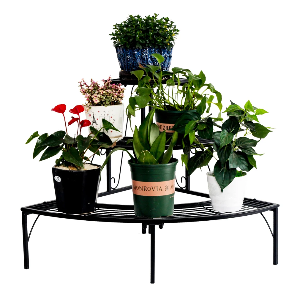 

90 Degree Design Iron 3-Tier Quarter Round Plant Corner Shelf Plant Stand High Quality