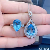 kjjeaxcmy fine jewelry 925 sterling silver inlaid natural gemstone blue topaz female ring pendant set exquisite support test