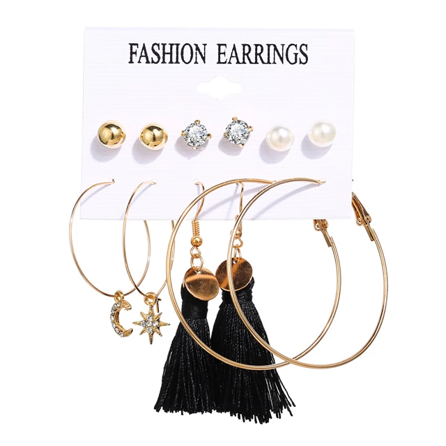 Earrings set 15 Модная серьга геометрической формы золотого цвета, набор для женщин, жемчужные Длинные круглые серьги-гвоздики в Корейском стиле, ювелирный набор, новинка - Окраска металла: Earrings set 15