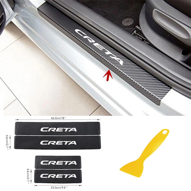 Защитные наклейки из углеродного волокна для hyundai creta, аксессуары для салона автомобиля, порог двери, потертости, добро пожаловать, порог педали