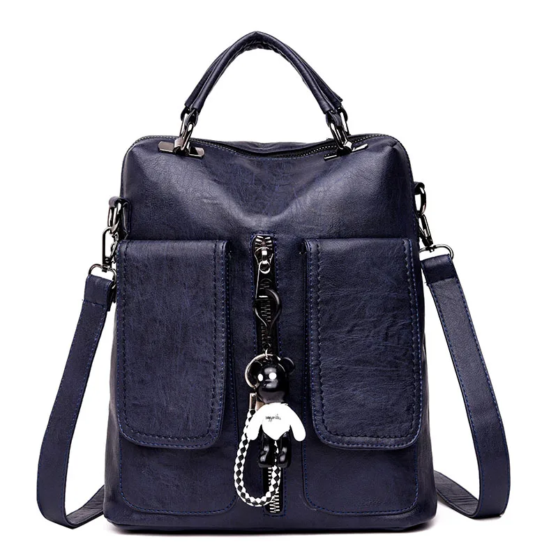 Женские кожаные рюкзаки Mochila Feminina женские кожаные рюкзаки высокого качества школьные рюкзаки для девочек Женские однотонные повседневные Рюкзаки - Цвет: Blue