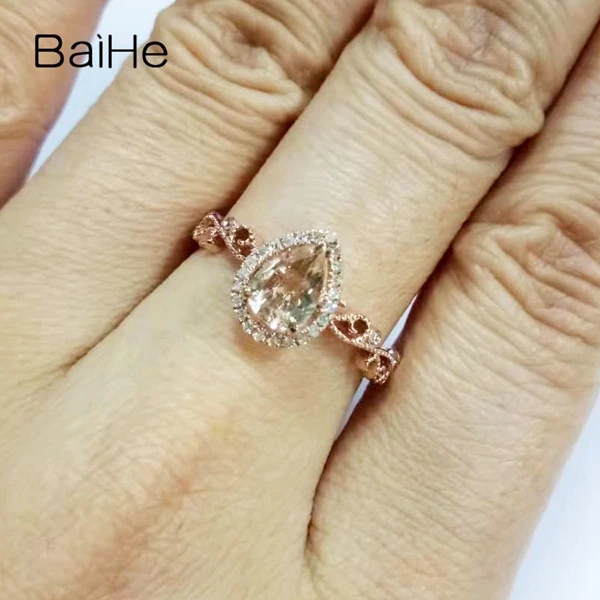 Art Nouveau античное 0.5ct морганит твердое 10 к розовое золото бриллианты Филигранное обручальное кольцо