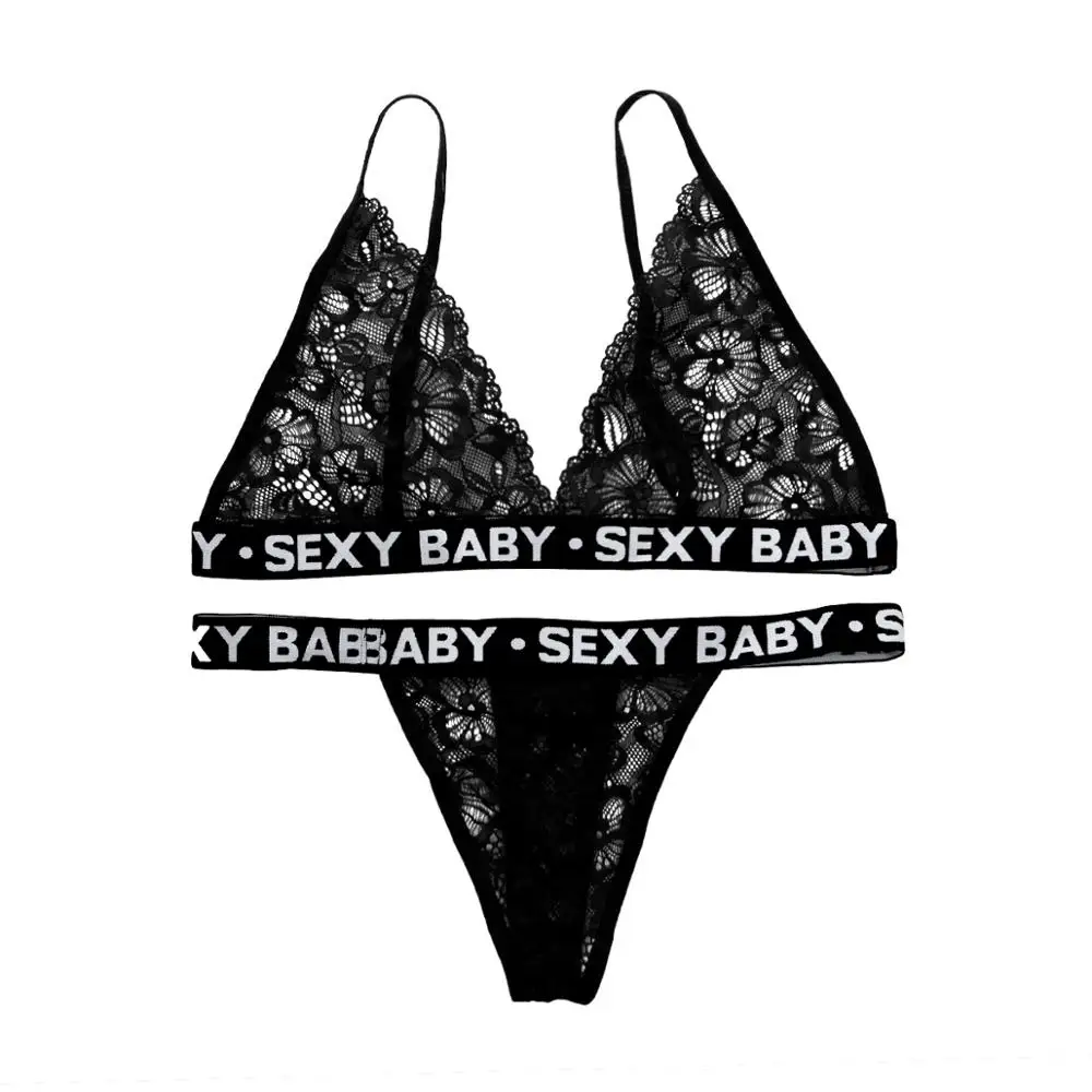 Сексуальное нижнее белье кружевной бюстгальтер + стринги комплект стрингов