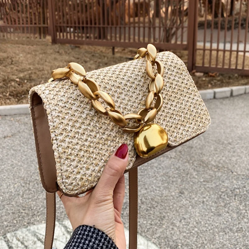 

Summer Handmade Bags for Women Beach Weaving Ladies Straw Bag Wrapped Beach Bag 2021 Square Shaped Top Handle Handbags Totes