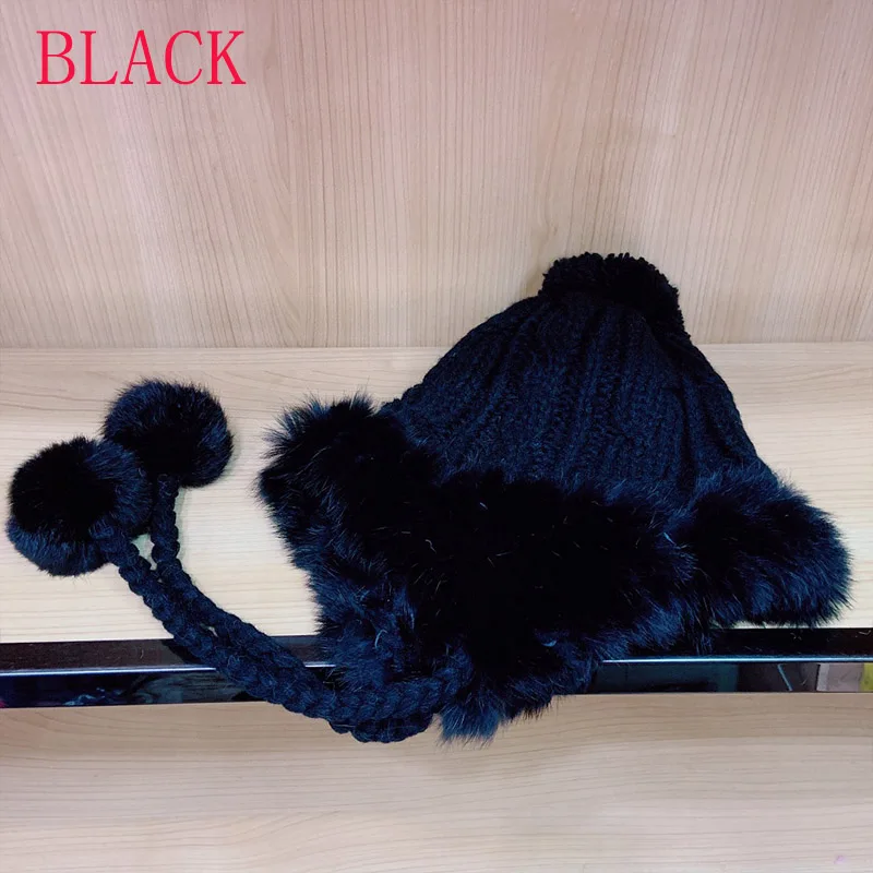 Black Q038 модные шерстяные зимне наушники шапка Hairball Лыжные шапки дизайн двойной волос мяч шапка сохраняет тепло зима gorro hombre# Q038 - Color: Black