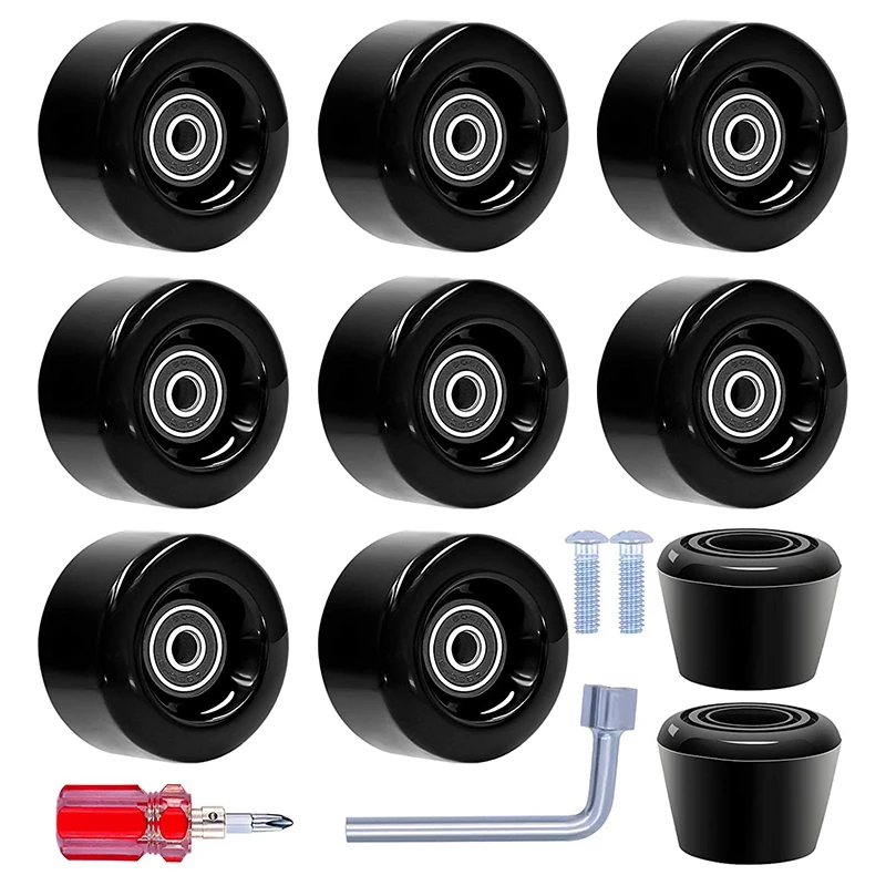 Top!-8 Roller Skate Wheels with Bearings and 2 Toe Stoppers for Double Row Skating,Quad Skates and Skateboard,32mmx58mm 82A