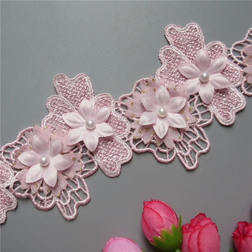 5/10x розовые жемчужные цветы кружевная отделка вязаная Свадебная растворимая