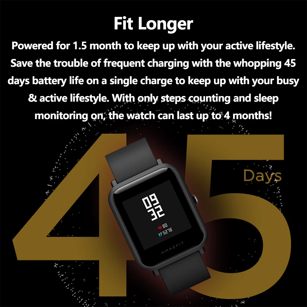 Глобальная версия Amazfit Bip Lite умные часы легкие водонепроницаемые 3ATM Smartwatch с 45
