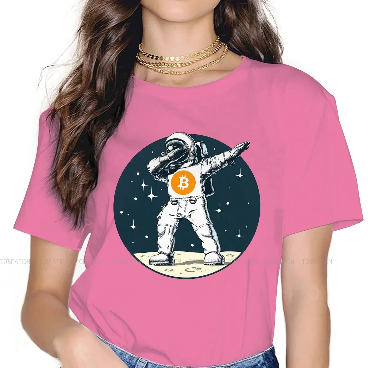 

Футболка с цифровой валютой биткоина для женщин, девушек, к Луне, BTC, Космический человек, мягкая футболка 4XL, модная пушистая