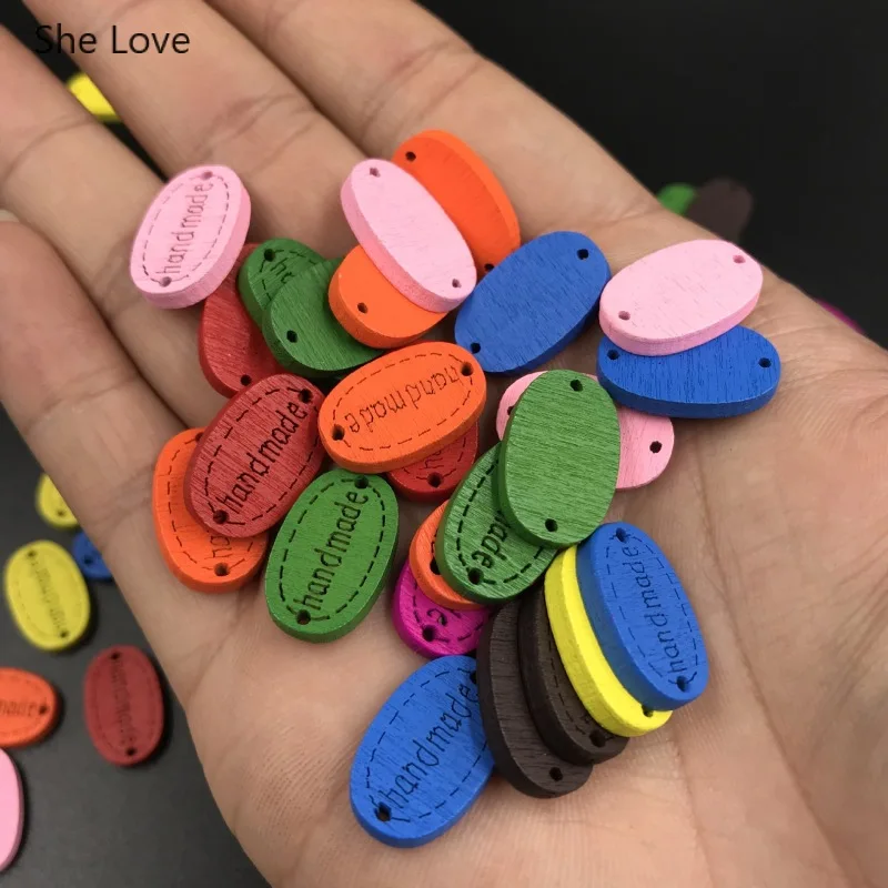 She Love 100 шт/Партия Красочные ручной работы буквы деревянные этикетки для одежды Тиснение Ручной Работы бирки Diy украшения