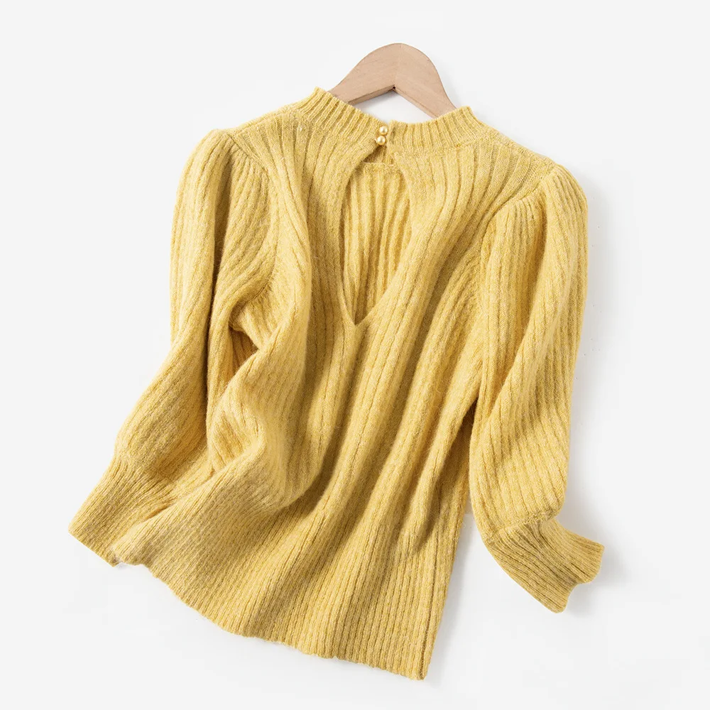 France Sexy Mohair Vintage Long Sleeve High-end Open Back Button Sweater Pullovers Knit Wool Fashion Sweaters Women | Женская одежда