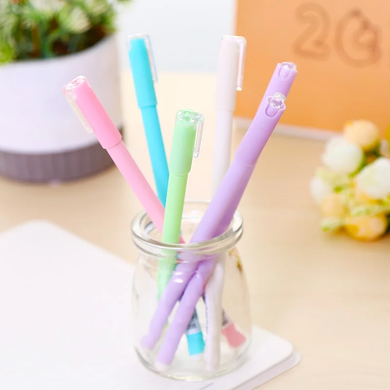 Корейский конфетных оттенков милые черные гелевые ручки креативные Kawaii синие