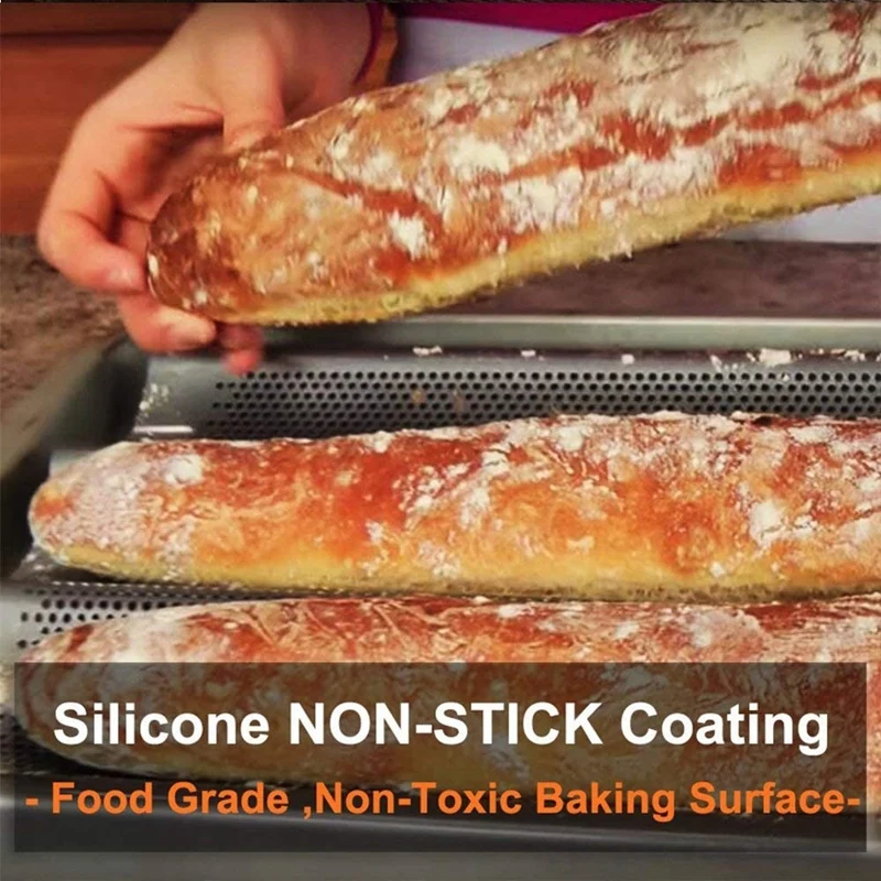 Качество еды антипригарное покрытие перфорированные багет хлебные сковородки 4