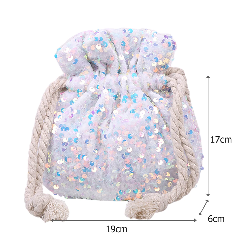 

Women Drawstring Bucket Small Shoulder Handbag Fashion Sequins Crossbody Bag Popular Simple Female Daily Bag