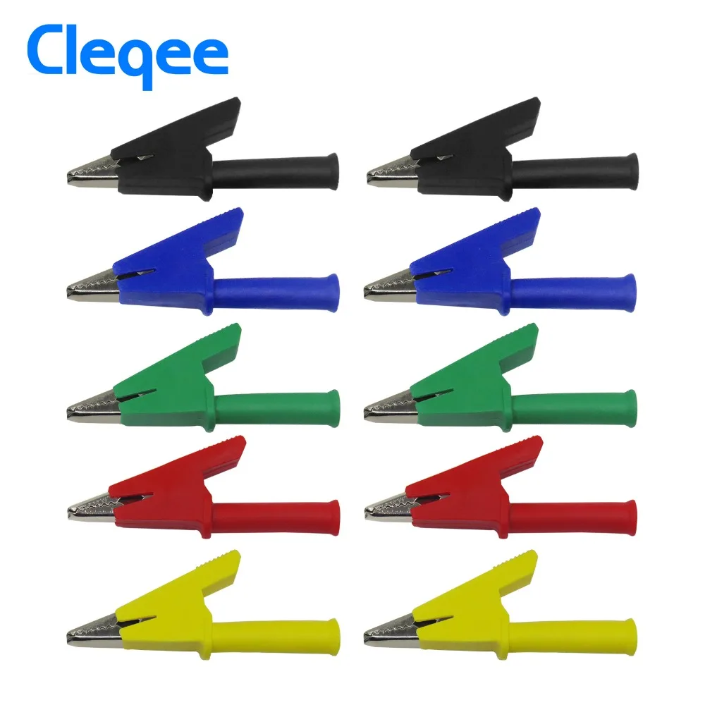 

Hot Cleqee P2002 10PCS 5 Color 380V 20A Crocodile Alligator Clips Safety Test folders For 4mm Banana Plugs