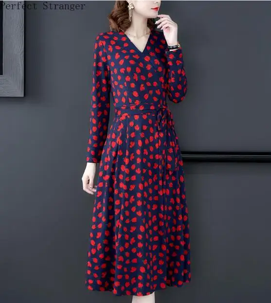 Высокое качество осень Новое поступление для отдыха v образный вырез цветочный