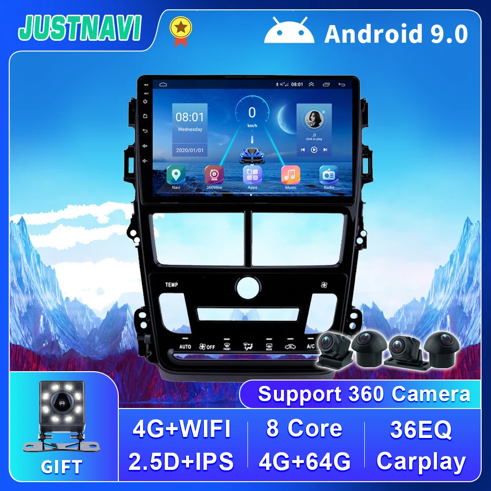 

9'' 2 Din Android 9.0 Car Radio Multimedia Player For Toyota Vios Yaris MT AT 2018 2019 2020 With GPS RDS Navigation DSP No DVD