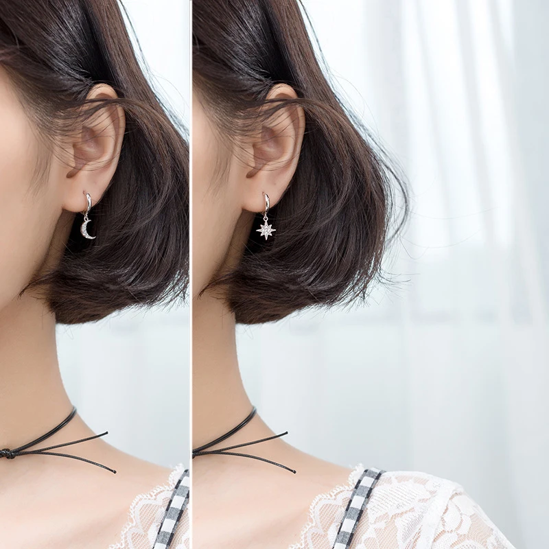 Colusiwei Настоящее серебро 925 проба Ослепительная звезда и Луна прозрачные висячие