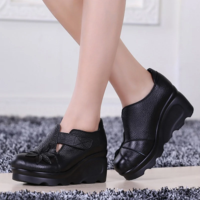

Genuine Leather Women's Retro Sandals Summer High Heels Handmade Ladies Shoes Sandals Platform Woman Shoes Summer Sandal N6-140
