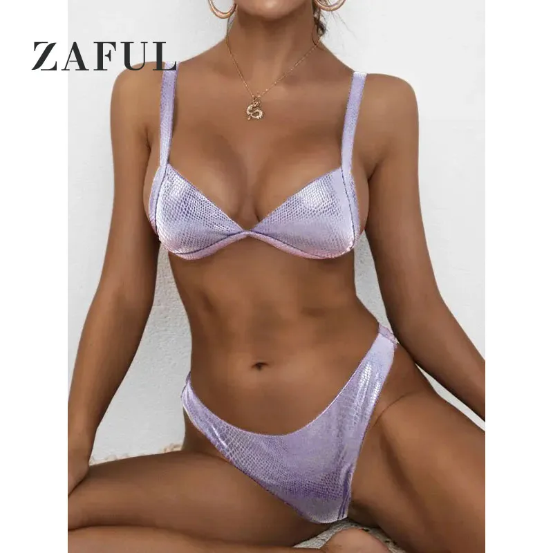 

ZAFUL Padded Shiny Snakeskin Bikini Swimwear