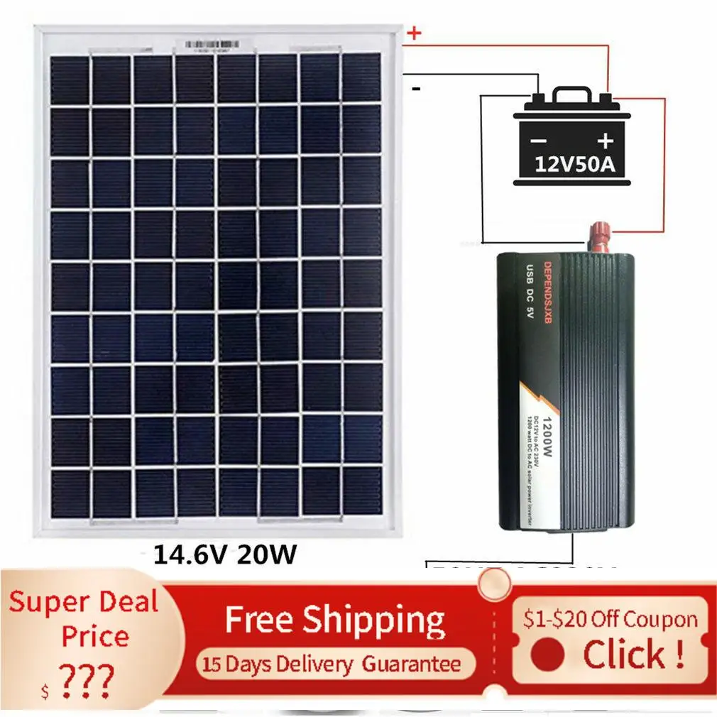 

Контроллер батареи солнечной панели 1200 Вт панель + Фотоэлемент инвертора солнечной энергии полный генератор новый год 2022