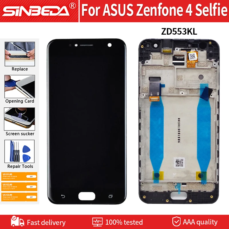 ЖК-дисплей 5 дюйма с дигитайзером для ASUS Zenfone 4 Selfie ZD553KL сенсорный экран рамкой
