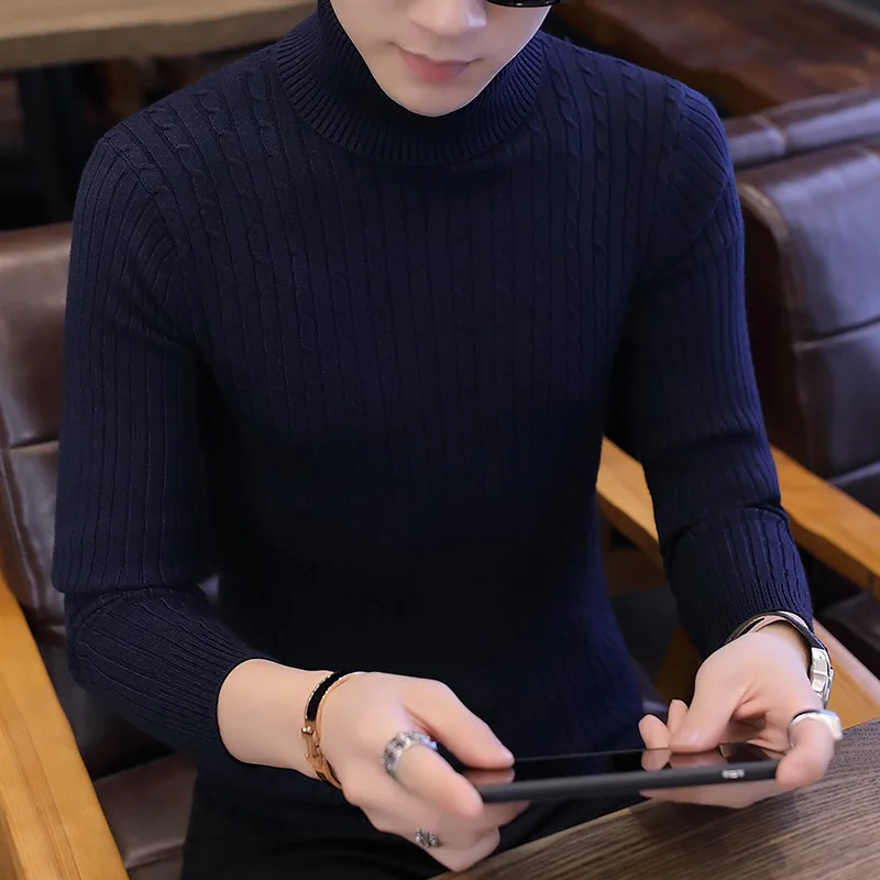 

Fall / Winter High Neck Men's Sweater Korean Style Slim Bottomed T-shirt Solid Color Sweaters