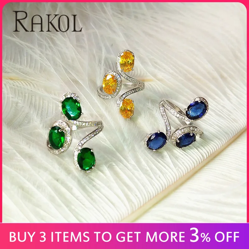 RAKOL Трендовое растительное стильное овальное классическое кольцо с зеленым